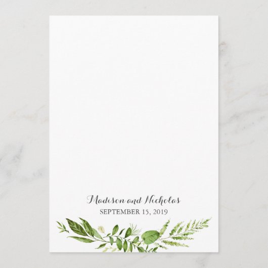 Cartes de menu Mariage vert, Verdure rustique (Dos)