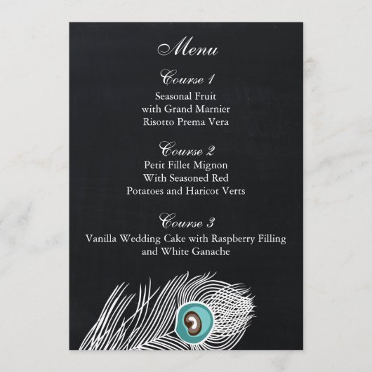 Cartes de menu mariage vintage Chalkboard paon (Devant)