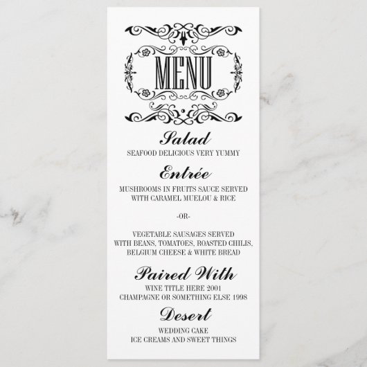 Cartes de menu mariage vintages (Devant)