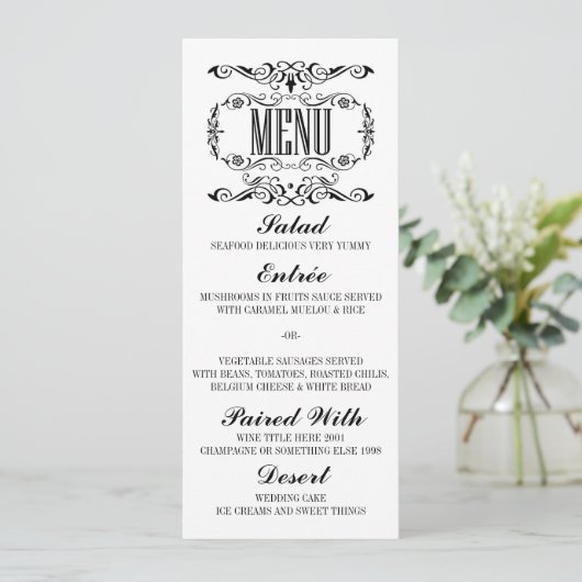 Cartes de menu mariage vintages (Debout devant)