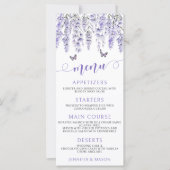 Cartes de menu mariage violet lavande fleurie (Devant)
