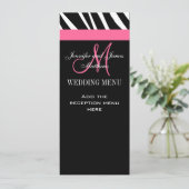 Cartes de menu Mariage Zebra Monogramme rose (Debout devant)