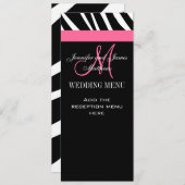 Cartes de menu Mariage Zebra Monogramme rose (Devant / Derrière)