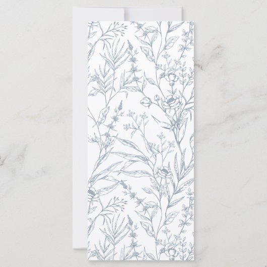 Cartes de menu mariages à fleurs bleues (Dos)