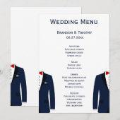 Cartes De Menu Mariages Gay Bleu Et Blanc (Devant / Derrière)
