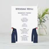 Cartes De Menu Mariages Gay Bleu Et Blanc (Debout devant)