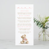 Cartes de menu Ourson en gingham rose (Debout devant)