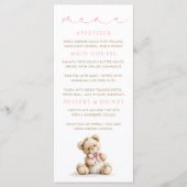 Cartes de menu Ourson en gingham rose (Devant)