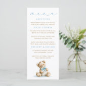 Cartes de menu Ourson motif Gingham bleu (Debout devant)