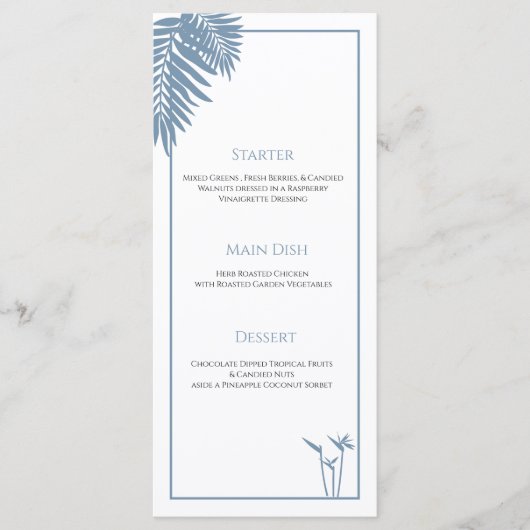 Cartes de menu personnalisées du Mariage de Palme (Devant)