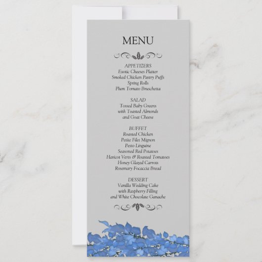 Cartes de menu pour réception de mariage (Devant)