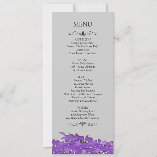 Cartes de menu pour réception de mariage (Devant)