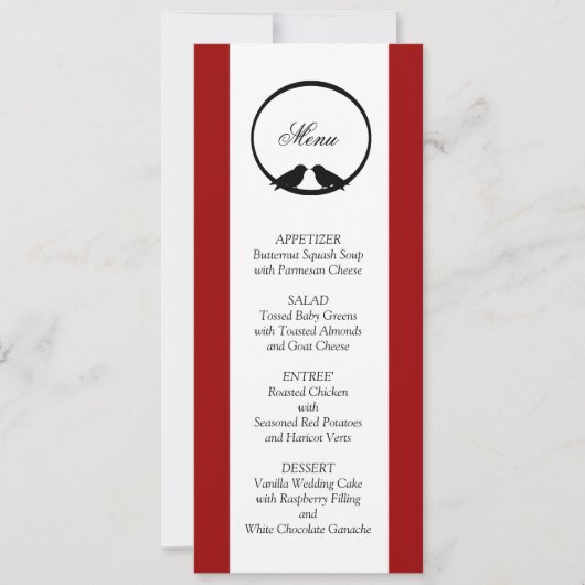 Cartes de menu pour réception de mariage d'insépar (Devant)