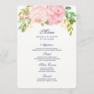 Cartes de menu Pretty Pink Peonies (5x7)