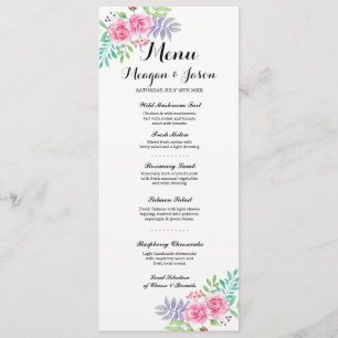 Cartes de Menu Réception de Mariage Élégant Floral