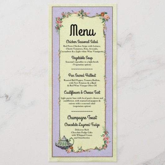 Cartes de Menu Réception de Mariage Merveilleux Th (Devant)