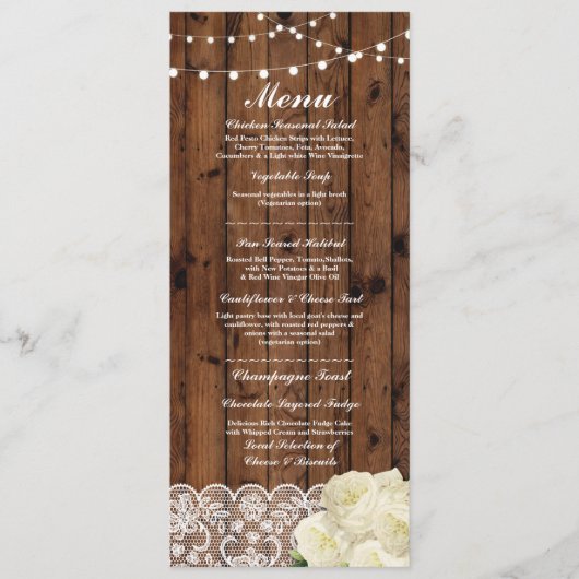 Cartes de Menu Réception de Mariage Rustique en Bo (Devant)