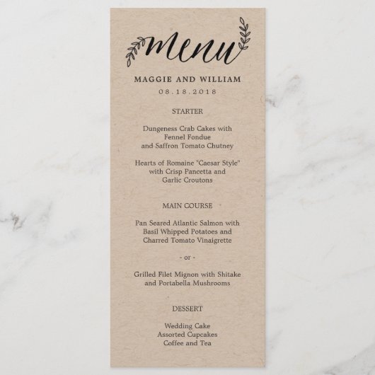 Cartes de menu Rustic Branches Kraft (Devant)