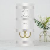 Cartes de menu Rustic Golden Horseshoes Silver Wht (Debout devant)