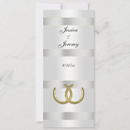 Cartes de menu Rustic Golden Horseshoes Silver Wht (Devant)