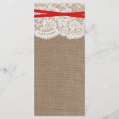 Cartes de menu Rustic Red Bow Mariage Collection (Dos)