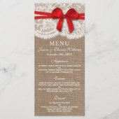 Cartes de menu Rustic Red Bow Mariage Collection (Devant)