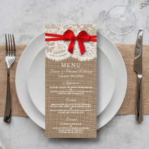 Cartes de menu Rustic Red Bow Mariage Collection