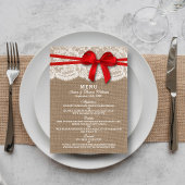 Cartes de menu Rustic Red Bow Mariage Collection