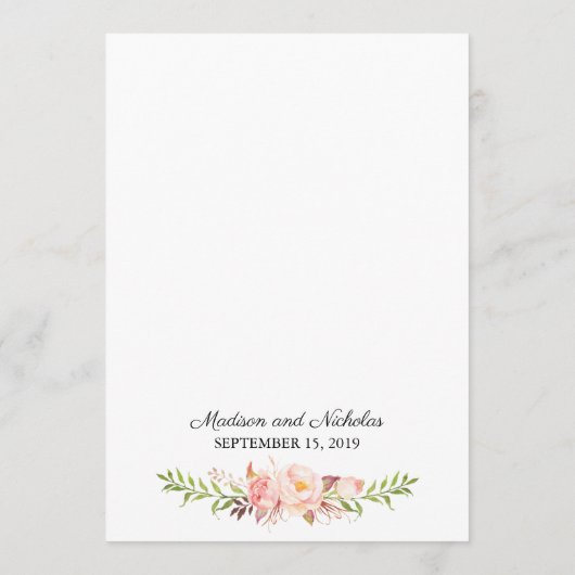 Cartes de menu Rustic Rose Floral Mariage (Dos)