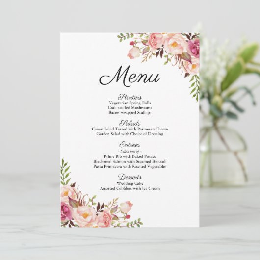 Cartes de menu Rustic Rose Floral Mariage (Debout devant)