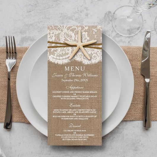Cartes de menu Rustic Starfish Collection Mariage
