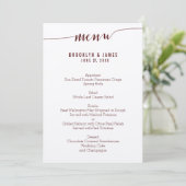 Cartes De Menu Simple Mariage Bourgogne Sur Papier (Debout devant)