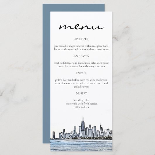 Cartes de menu Skyline de Chicago (Devant / Derrière)