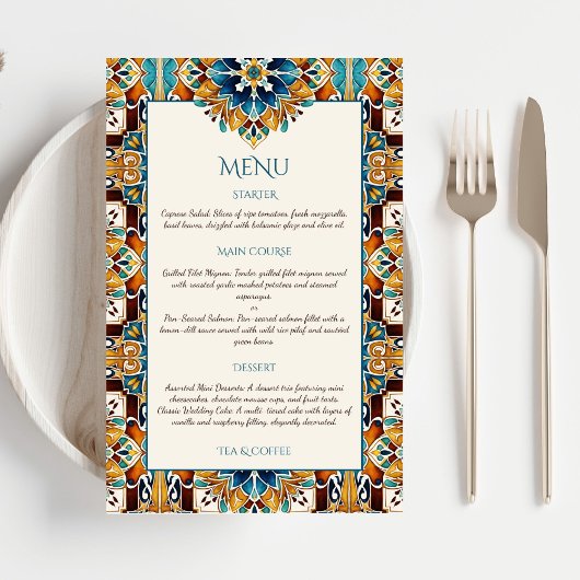 Cartes de menu turquoise Blue brown vintage talave