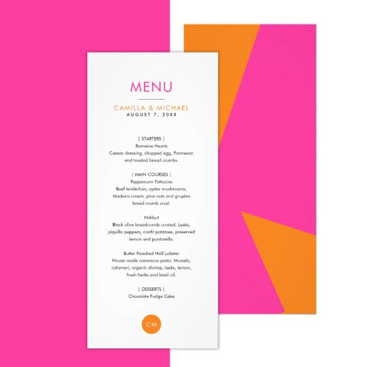 Cartes de menu verticales Mariages modernes et col