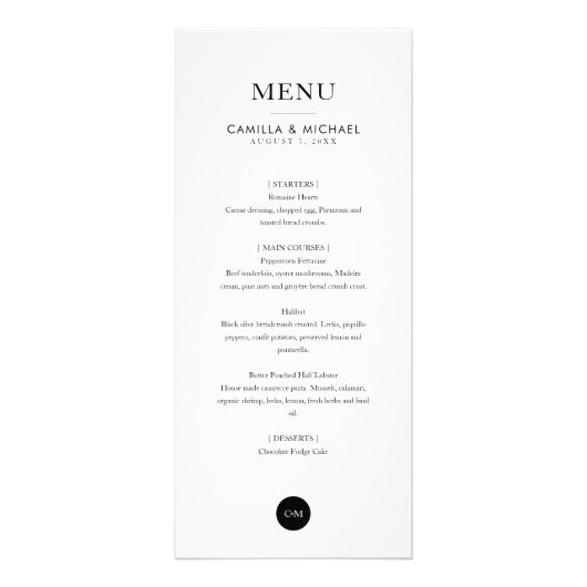 Cartes de menu verticales Mariages simples et mode (Devant)