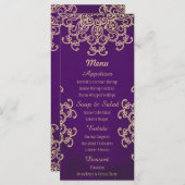 Cartes de menu violet et or indien (Devant / Derrière)