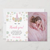 Cartes de Merci d'anniversaire d'hiver de licorne (Devant)
