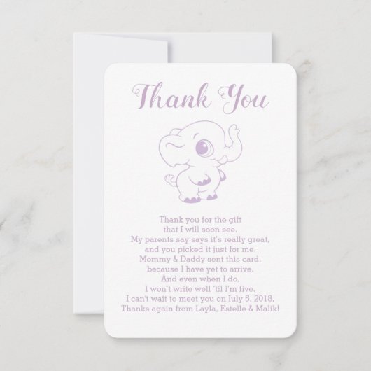 Cartes de Merci de baby shower d'éléphant (Devant)