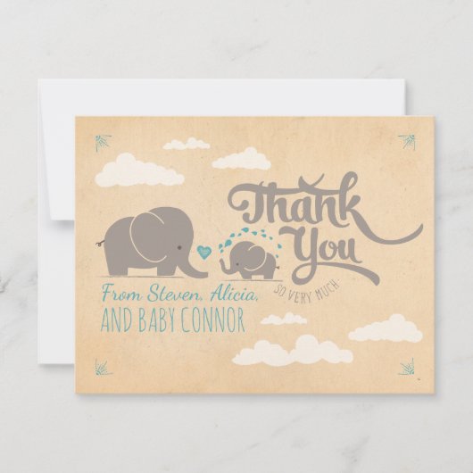 Cartes de Merci de baby shower d'éléphant de bébé (Devant)