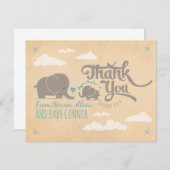Cartes de Merci de baby shower d'éléphant de bébé (Devant / Derrière)