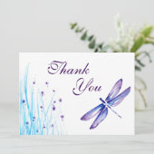 Cartes de Merci de libellule - aquarelle pourpre (Debout devant)