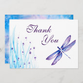 Cartes de Merci de libellule - aquarelle pourpre (Devant / Derrière)