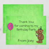 Cartes de Merci de partie d'anniversaire de enfant (Devant / Derrière)