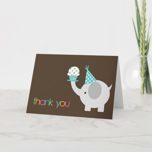 Cartes de Merci d'éléphant et de petit gâteau (Devant)