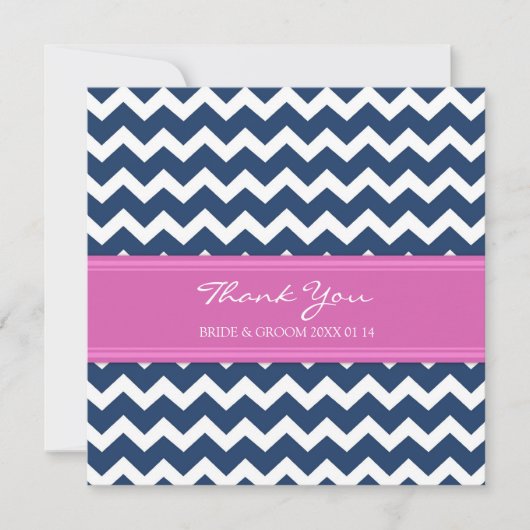 Cartes de Merci mariage Pink Blue Chevron (Devant)
