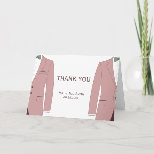 Cartes De Merci Mariage Rose Et Sage Gay (Devant)