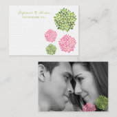 Cartes de Merci ou de table Fleurs roses vertes (Devant / Derrière)