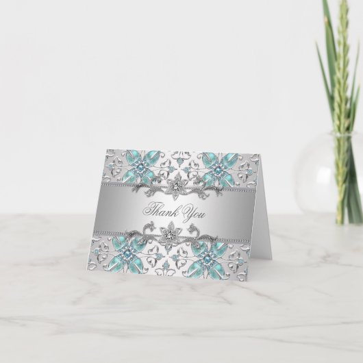 Cartes de Merci Turquoise Blue Silver (Devant)
