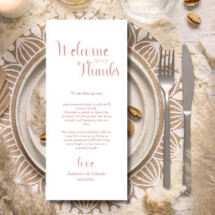 Cartes de mise en place Bienvenue & Merci Rose Pou